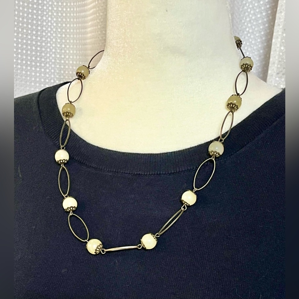 Pale Yellow and Gunmetal Beaded Necklace